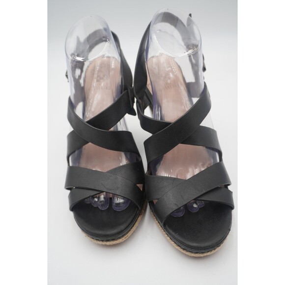 Vince Camuto Black Crisscross Straps Espadrille Trim Platform Wedge Sandals Sz 9 - Picture 5 of 16